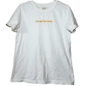 For Days Short Sleeve Shirt Crewneck 100% Cotton Embroidered Casual White Large